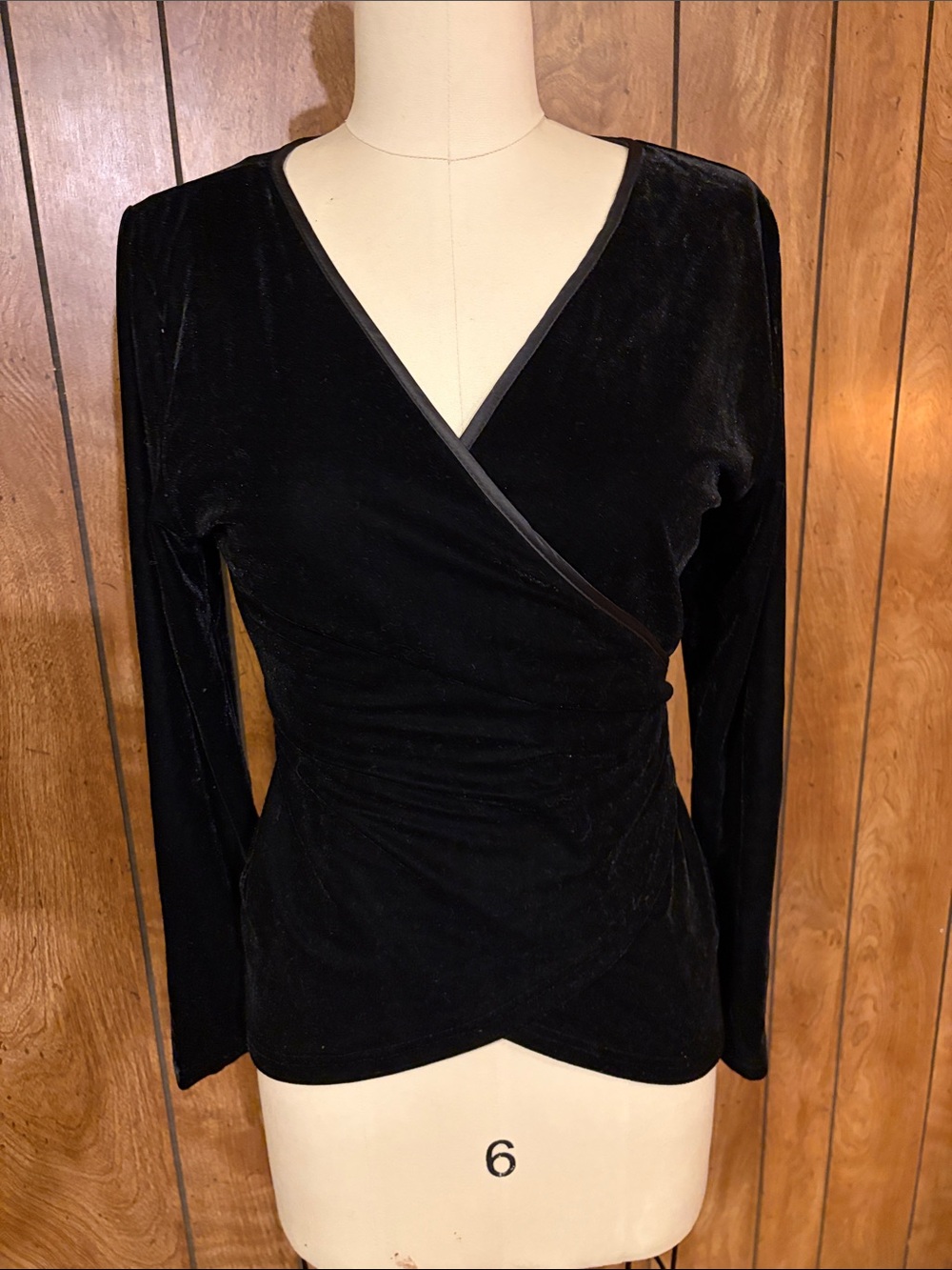 paparazzi Black Velvet Wrap Around Long-Sleeve Top